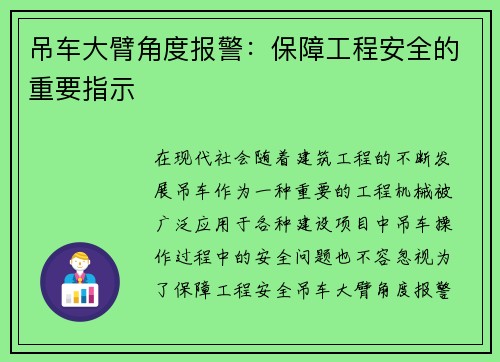 吊车大臂角度报警：保障工程安全的重要指示