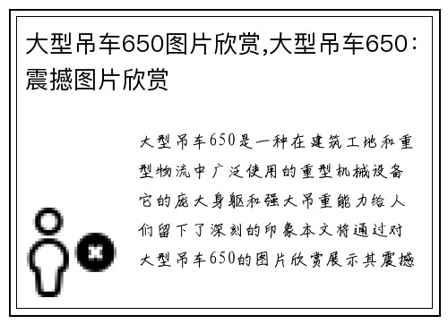 大型吊车650图片欣赏,大型吊车650：震撼图片欣赏