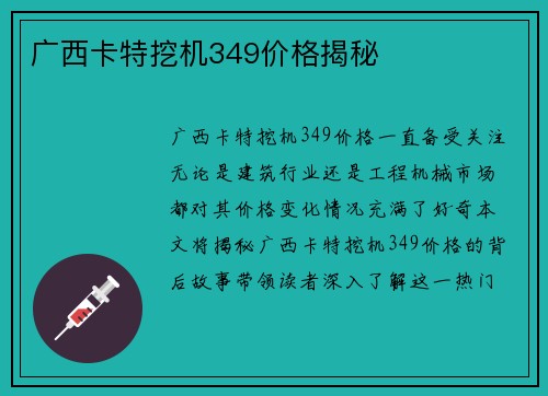 广西卡特挖机349价格揭秘