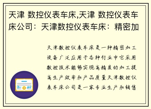 天津 数控仪表车床,天津 数控仪表车床公司：天津数控仪表车床：精密加工的最佳选择